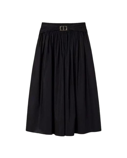 Twin Set Black Poplin Midi Skirt