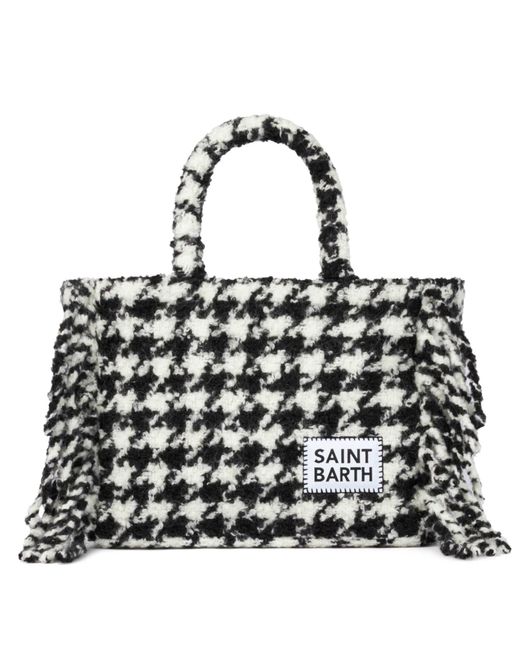 Mc2 Saint Barth Black Colette Blanket Handbag With Pied De Poule Print
