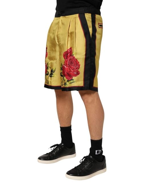 Dolce & Gabbana Yellow Floral Print Silk Bermuda Shorts for men