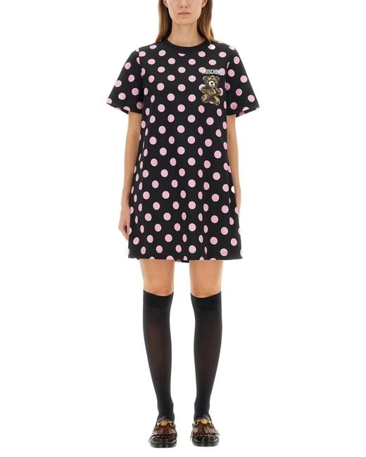 Moschino Black Teddy Polka Dots Dress Cotton