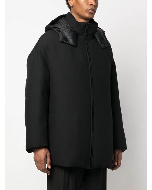 Valentino Black Zip-Up Hooded Coat Clothing for men