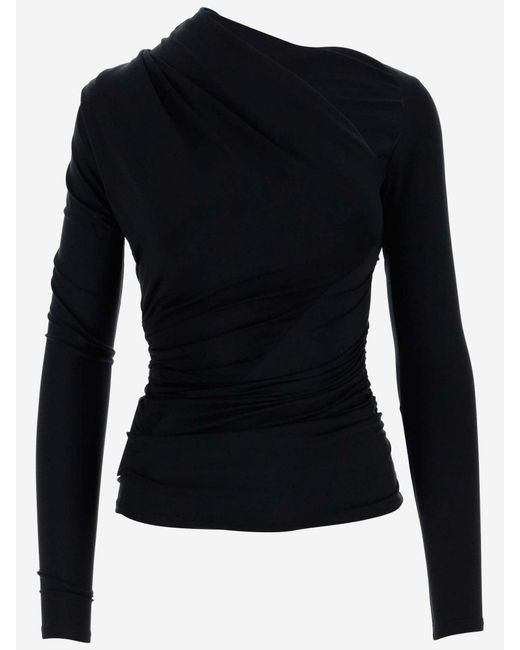 Balenciaga Black Asymmetrical Cupro Blend Top