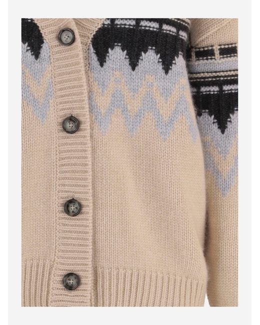 Allude Natural Cashmere Cardigan With Geometric Pattern