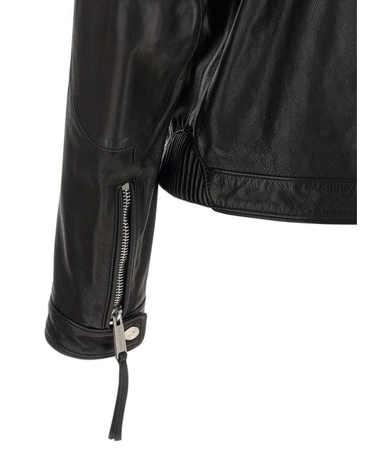 DSquared² Black X Ducati Capsule Leather Jacket Puffer Jackets for men