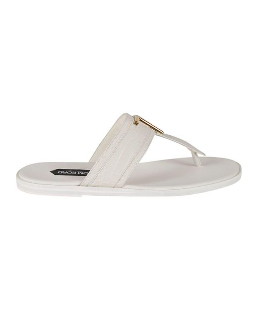 Tom Ford White T Plaque Flat Sandals for men