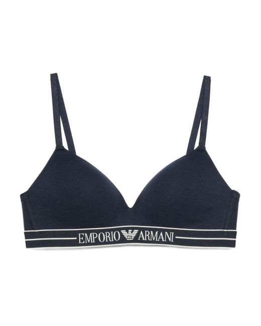 Emporio Armani Blue Logo-Embellishment Bra