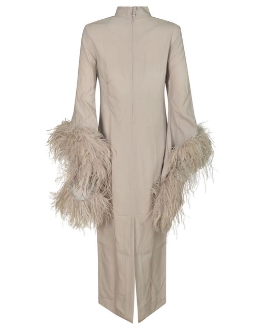 ‎Taller Marmo Natural Feathered Cuff Long Dress