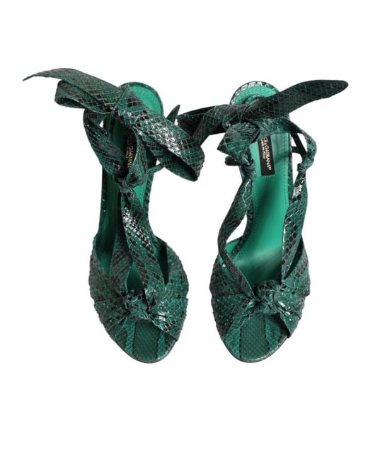 Dolce & Gabbana Green Python Leather Heels Sandals Shoes
