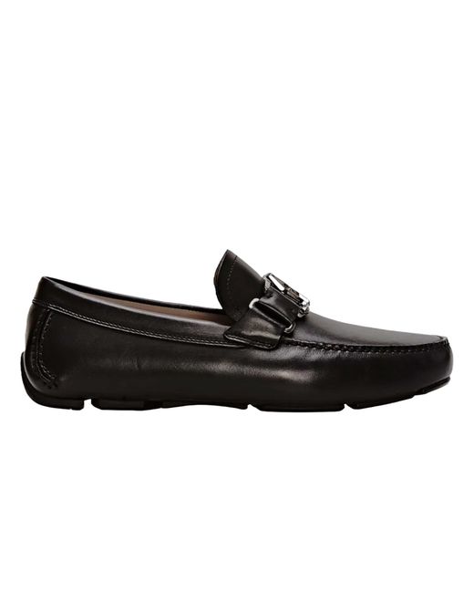 Ferragamo Black Leather Ornament Driver Loafers for men