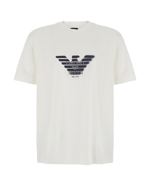 Emporio Armani White T-Shirt Multilogo Cotton Lyocell T-Shirts for men