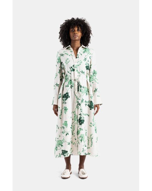 Erdem White Floral Linen Midi Shirt Dress