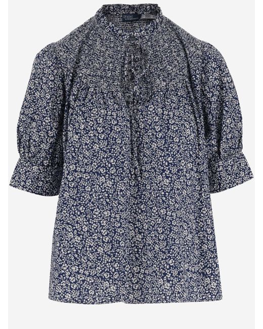 Ralph Lauren Blue Cotton Shirt With Floral Pattern