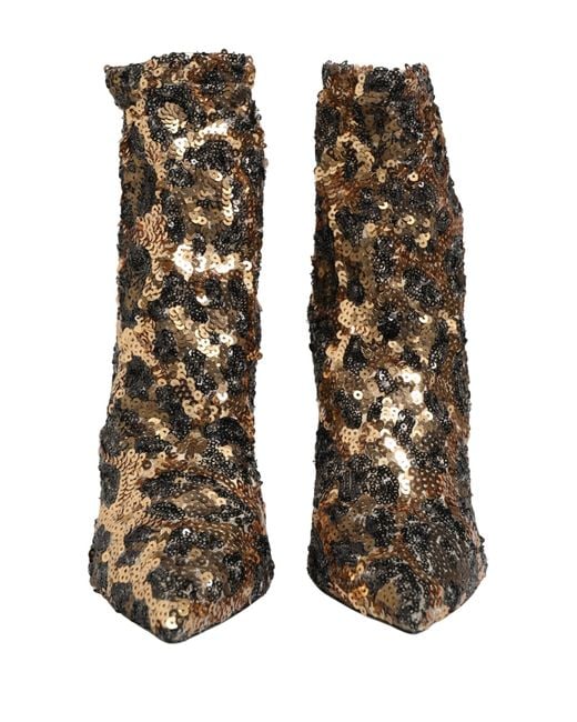 Dolce & Gabbana Gray Leopard Sequin Sock Ankle Boots Shoes Elastane Nylon Polyester