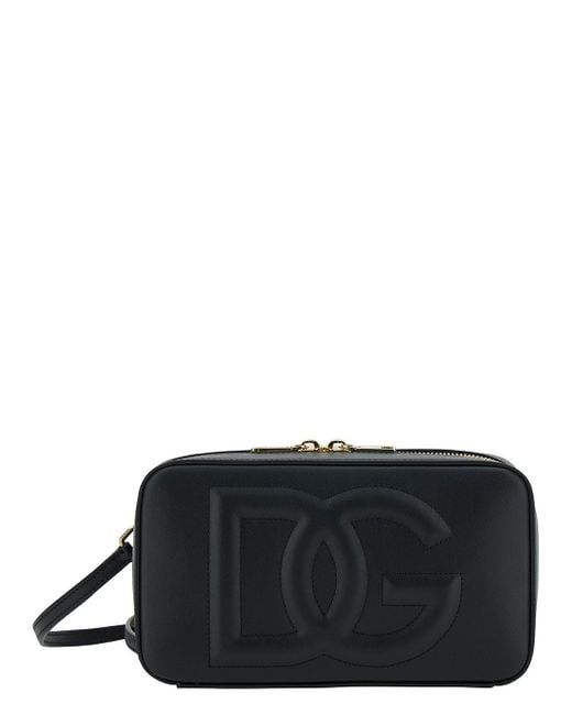 Dolce & Gabbana Black Crossbody Bag With Quilted Dg Logo In Leather