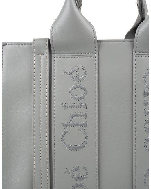 Chloé Gray Woody Small Shopping Bag In Bay Leather