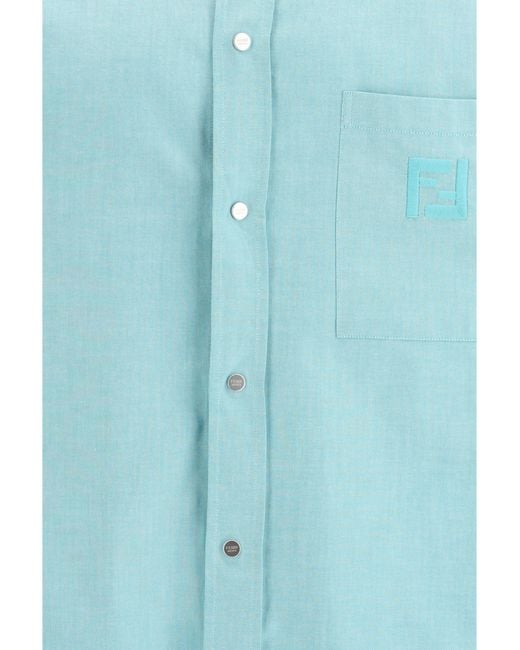 Fendi Blue Oxford Cotton Shirt for men