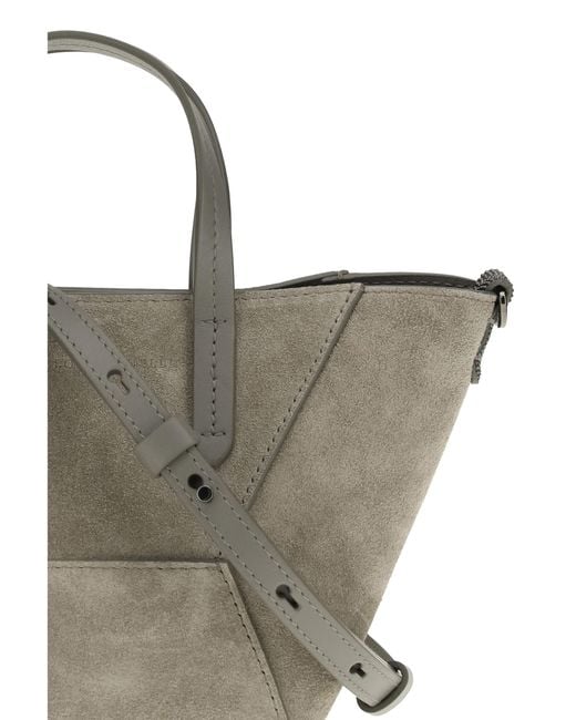 Brunello Cucinelli Multicolor Suede Shoulder Bag Calf Leather Bos Taurus