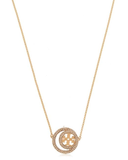 Tory Burch Metallic Miller Double Ring Pendant Embellished Necklace