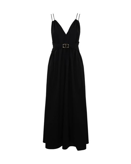 Twin Set Black Poplin Dress With Oval T Logo