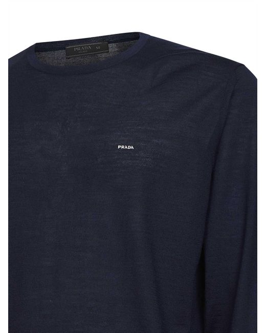 Prada Blue Crewneck Sweater Virgin Wool for men