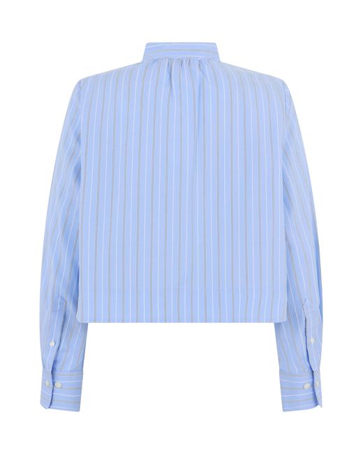 Veronica Beard Blue Cropped Striped Blouse Viscose Blouses