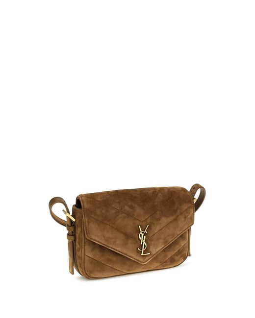 Saint Laurent Brown Small Loulou Matelassé Suede Shoulder Bag