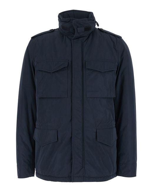 Aspesi Blue Jacket Tech Fabric Polyester Coat for men