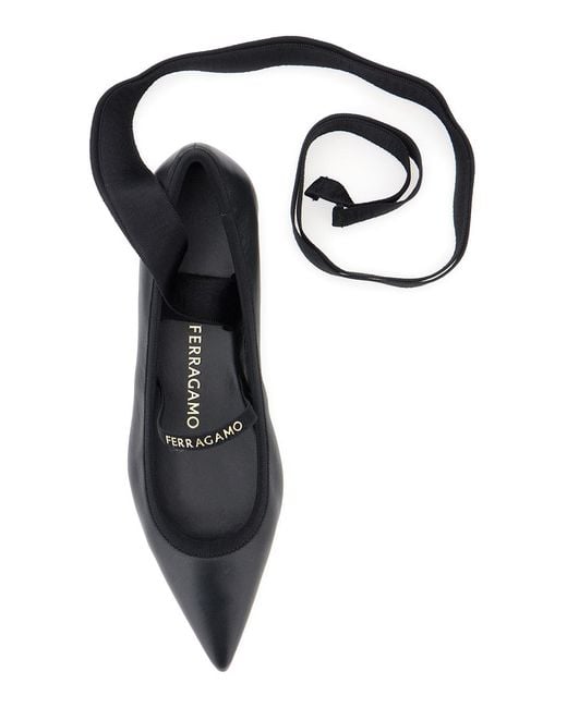 Ferragamo Black Ballet Shoes With Ribbon Detail