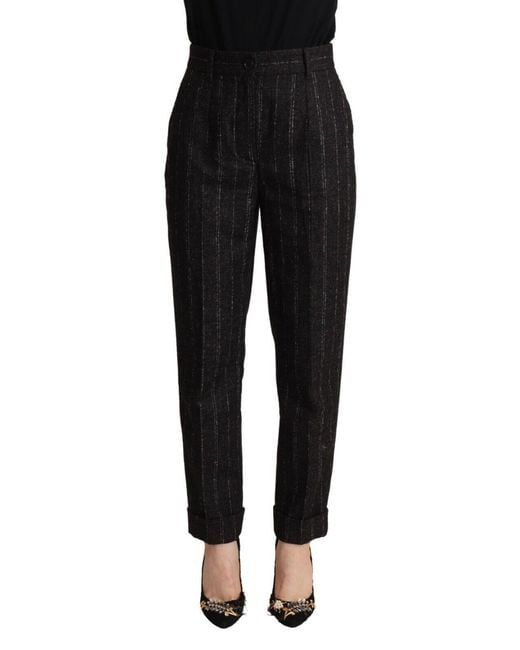 Dolce & Gabbana Black Elegant High-Waisted Striped Tapered Pants