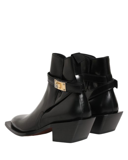 Dolce & Gabbana Black Leather Dg Plaque Ankle Boots Shoes for men