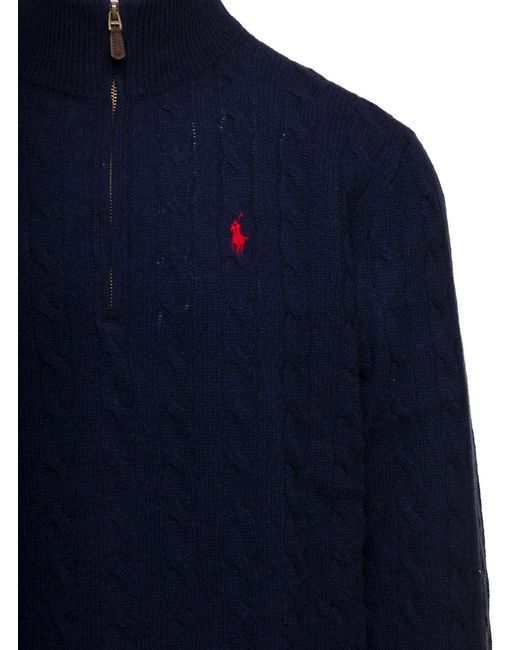 Polo Ralph Lauren Blue Cable Knit Sweater Wool And Cashmere Tops for men