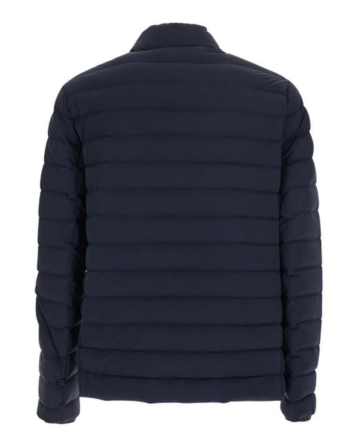 Moose Knuckles Blue Laki Down Jacket With High Neck And Logo Patch On The Sleeve for men
