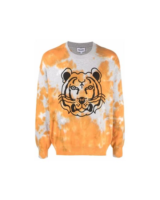 KENZO Orange Tie Dye Tiger Sweater for men