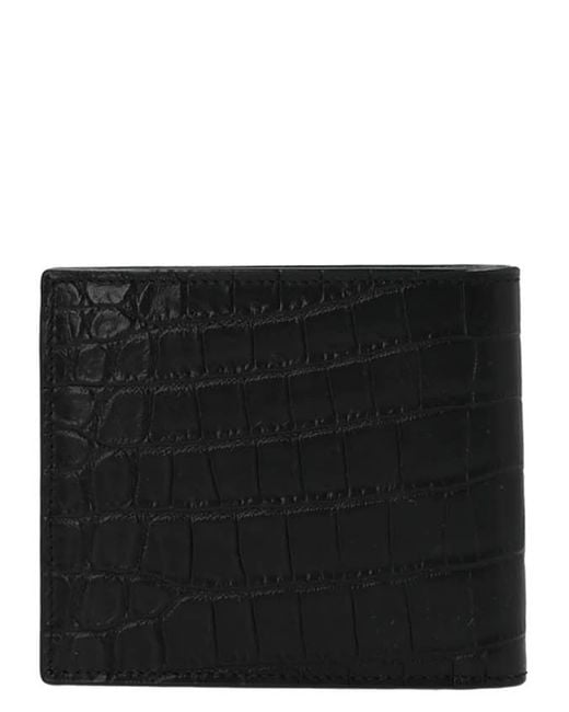 Saint Laurent Black Leather Wallet With Metal Cassandre Logo Detail for men