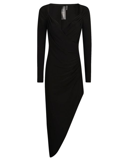Norma Kamali Black Long Sleeve Sweetheart Side Drape Dress
