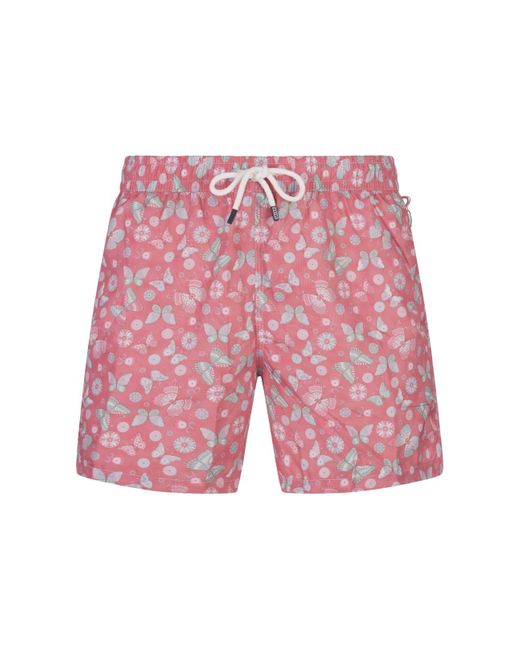 Fedeli Pink Swim Shorts With Butterfly Print for men