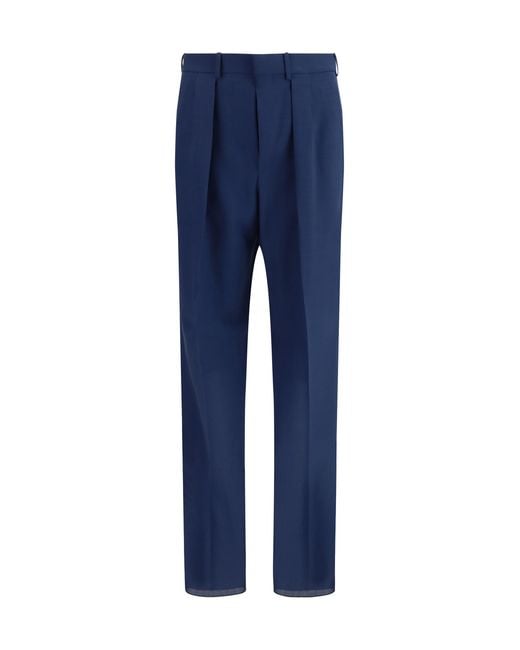 Tom Ford Blue Pleated Pants Wool Ovis Aries for men