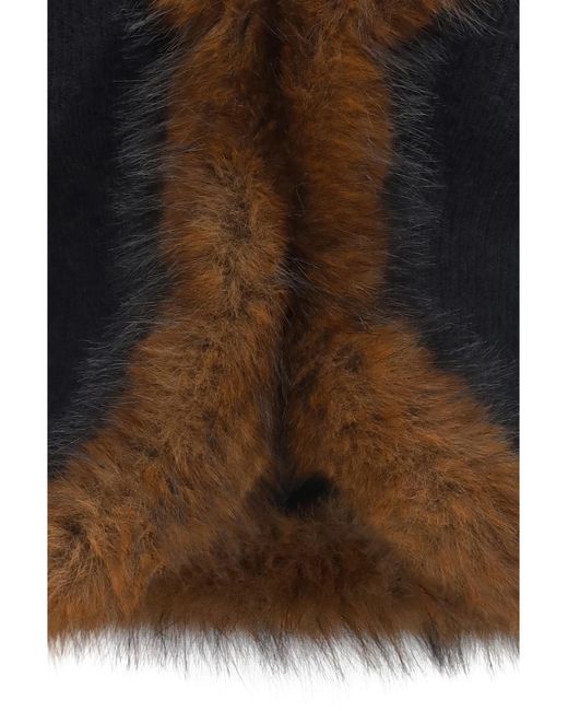 Self-Portrait Black Knit And Faux Fur Cardigan