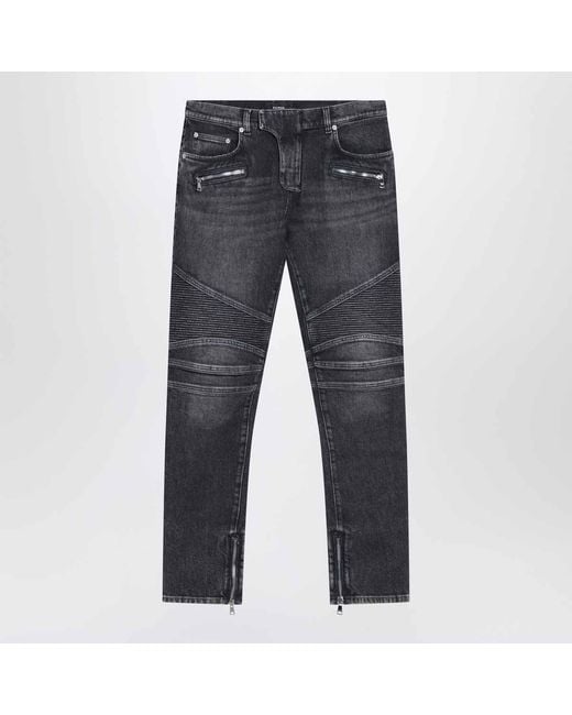 Balmain Gray Washed Slim Biker Jeans for men