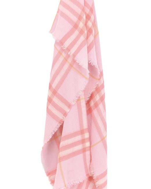 Burberry Pink Wool Scarf With Check Motif