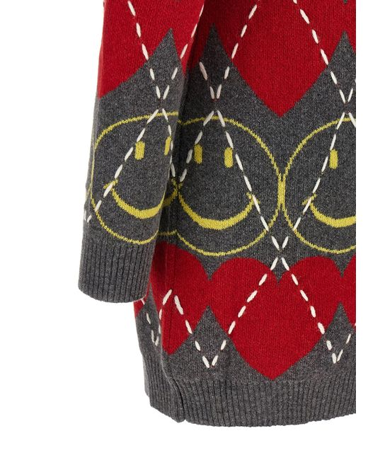 Moschino Red Wool Blend Mini Dress With Diamond-Stitched Pattern