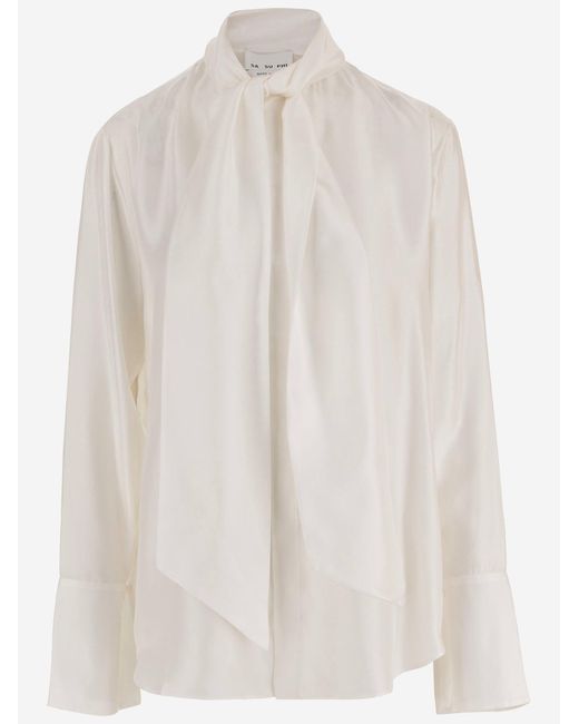 Sa Su Phi White Silk Shirt With Bow Detail