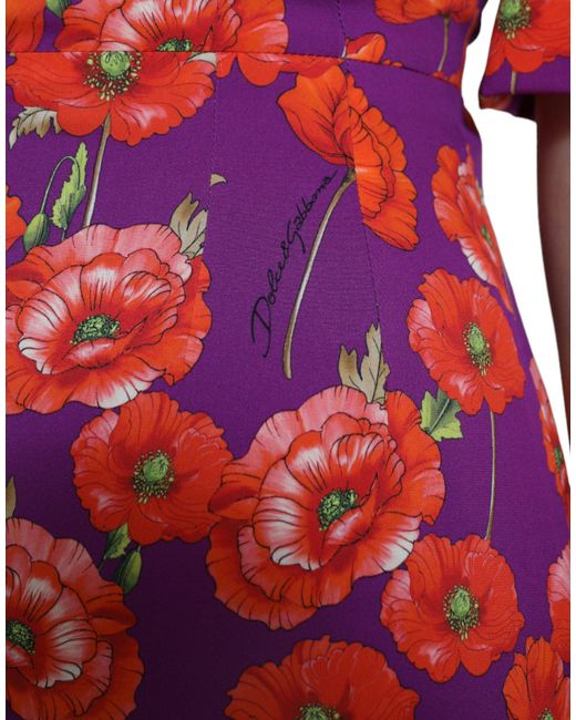 Dolce & Gabbana Red Floral Poppy Print Sheath Dress