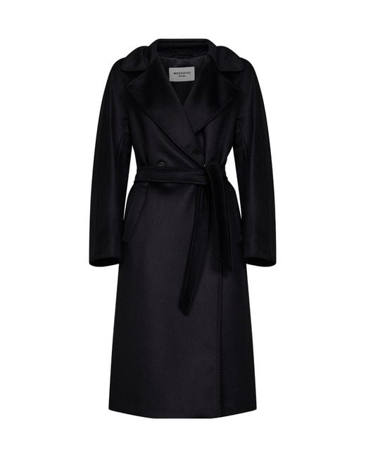 Weekend by Maxmara Black Wrap Coat Wkdresina Virgin Wool