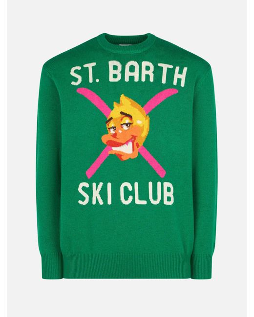 Mc2 Saint Barth Green Crewneck Sweater With Crypto Ducky Jacquard Print Crypto Puppets Special Edition for men