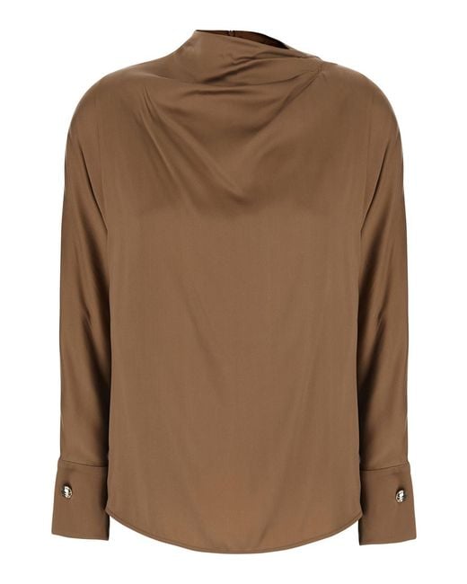Max Mara Brown Silk Blend Shirt Blouses