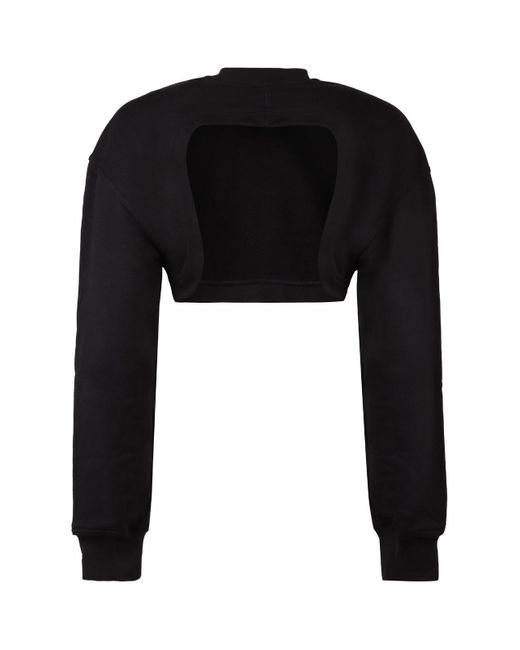 Adidas By Stella McCartney Black Cropped Sweatshirt With Cut-out Detail At Back