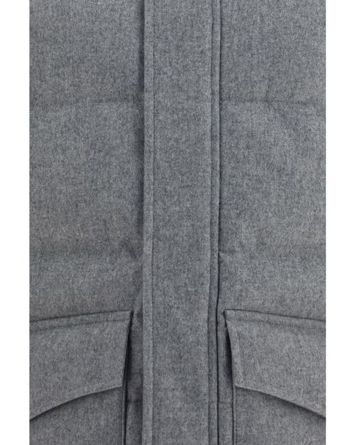 Brunello Cucinelli Gray Down Jacket Cashmere Light-Lead/Lead Padded for men
