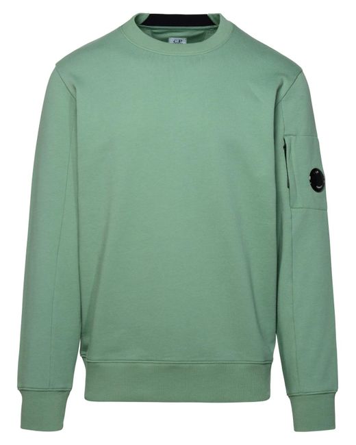 C P Company Green Diagonal Raised Fleece Cotton Sweatshirt for men