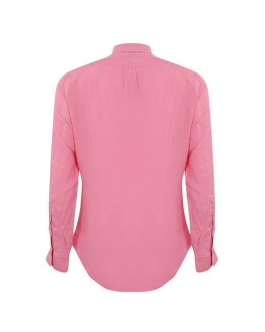 Ralph Lauren Pink Linen Shirt With Pony Logo for men